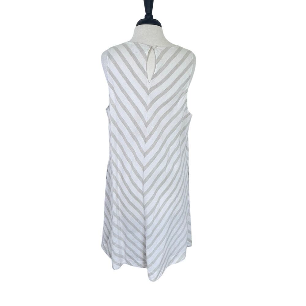 LIZ‎ CLABORNE Linen Sleeveless Dress Neutral Flax Chevron Striped Plus Size 0X - Picture 7 of 10